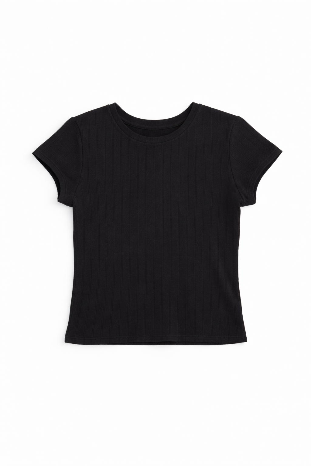 Pointelle Cap Sleeve Tee - Black