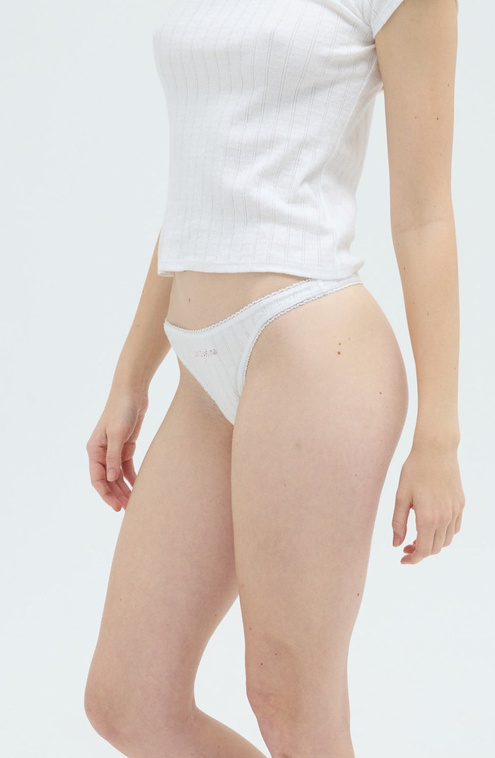 Pointelle Tee and Thong White Set - Do it for me