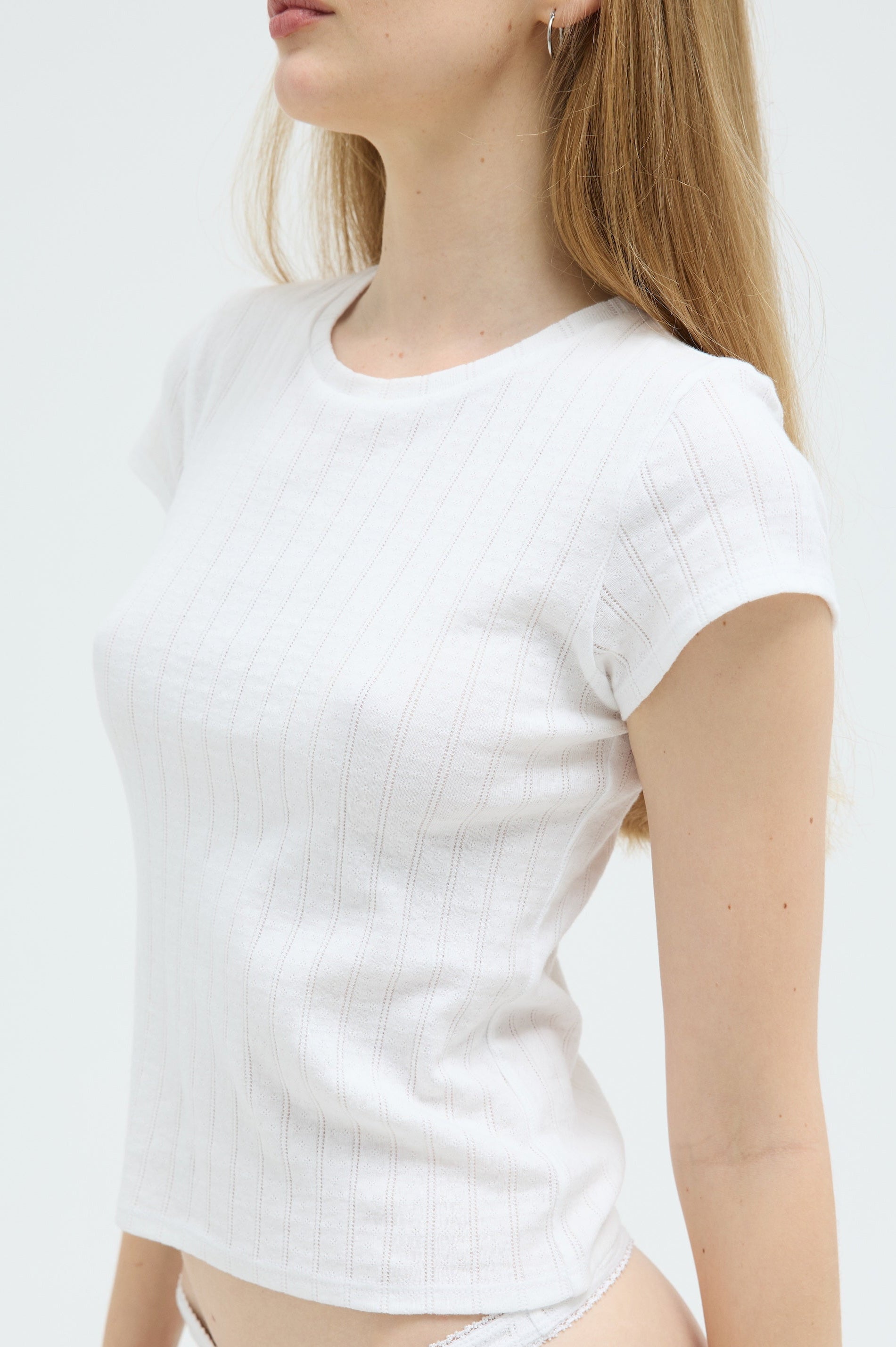 Pointelle Cap Sleeve Tee - Ivory
