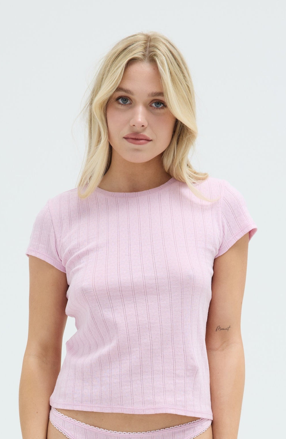 Pointelle Cap Sleeve Tee - Pink