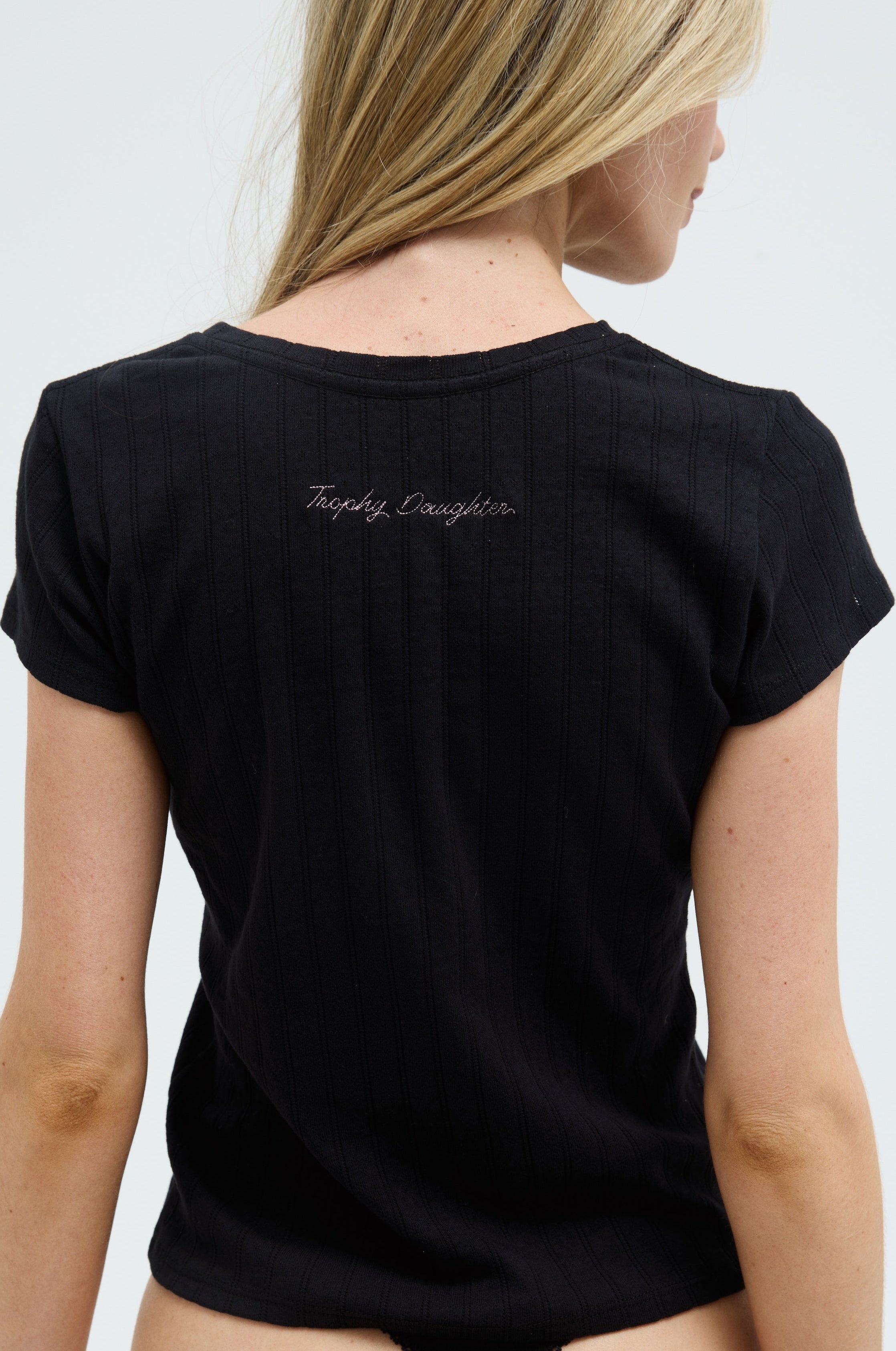 Pointelle Cap Sleeve Tee - Black