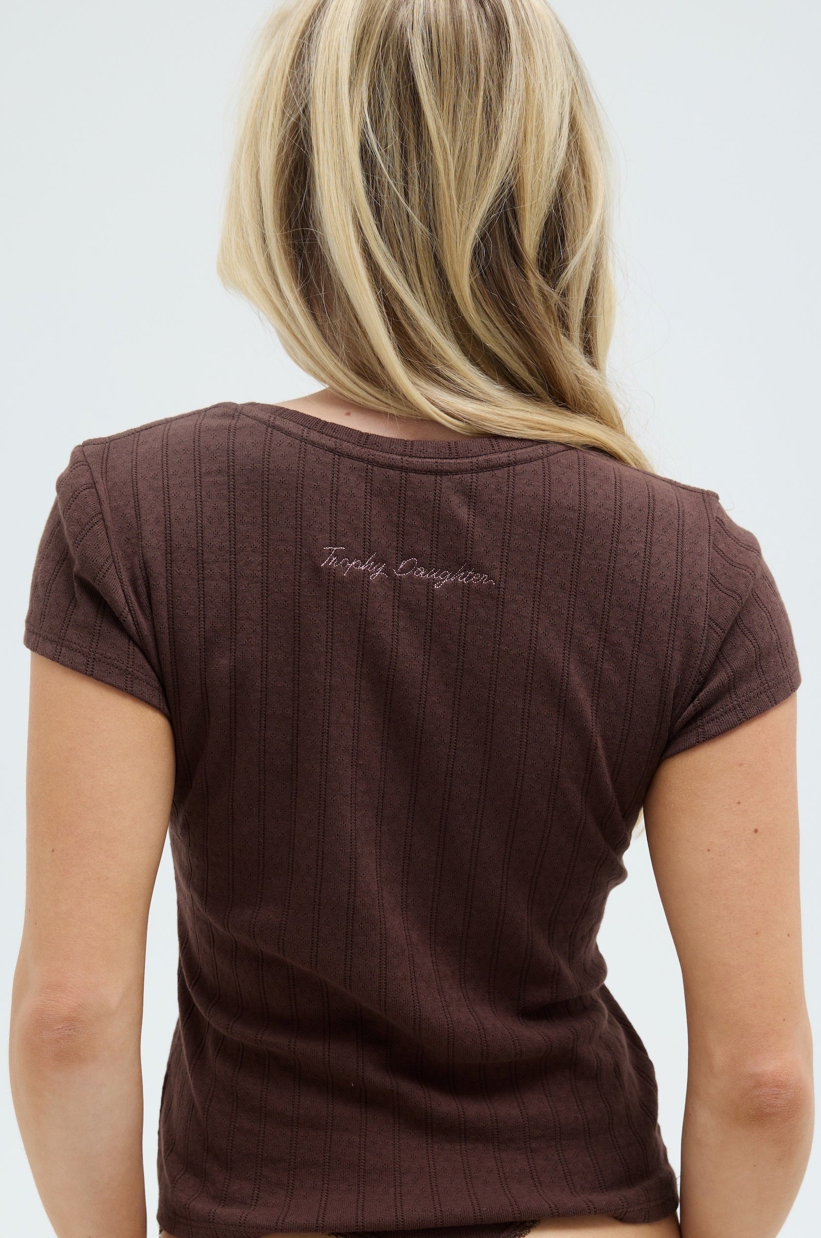 Pointelle Cap Sleeve Tee - Brown