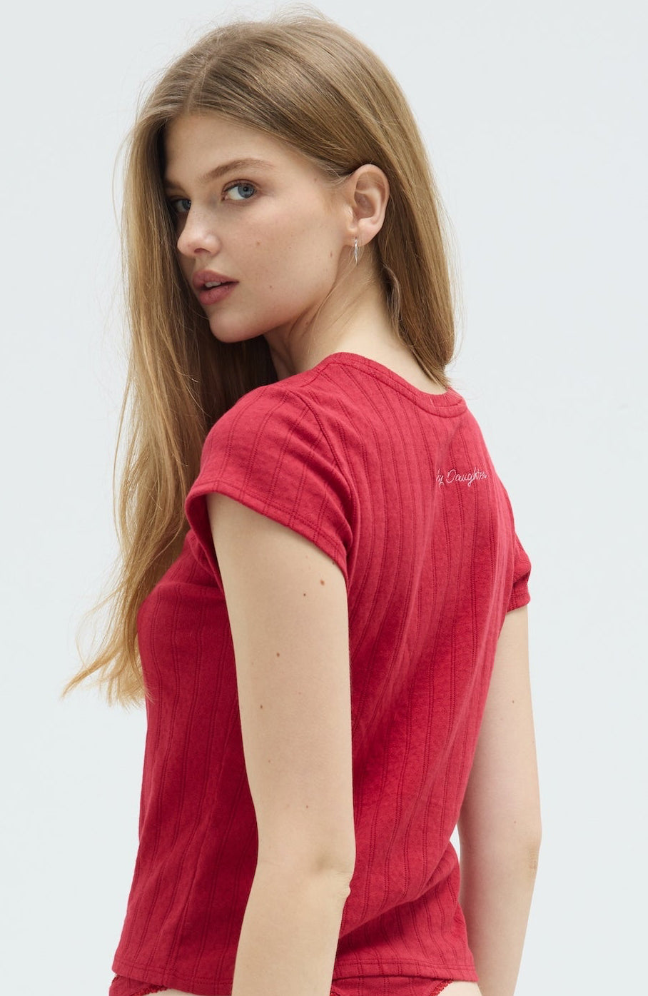 Pointelle Cap Sleeve Tee - Red