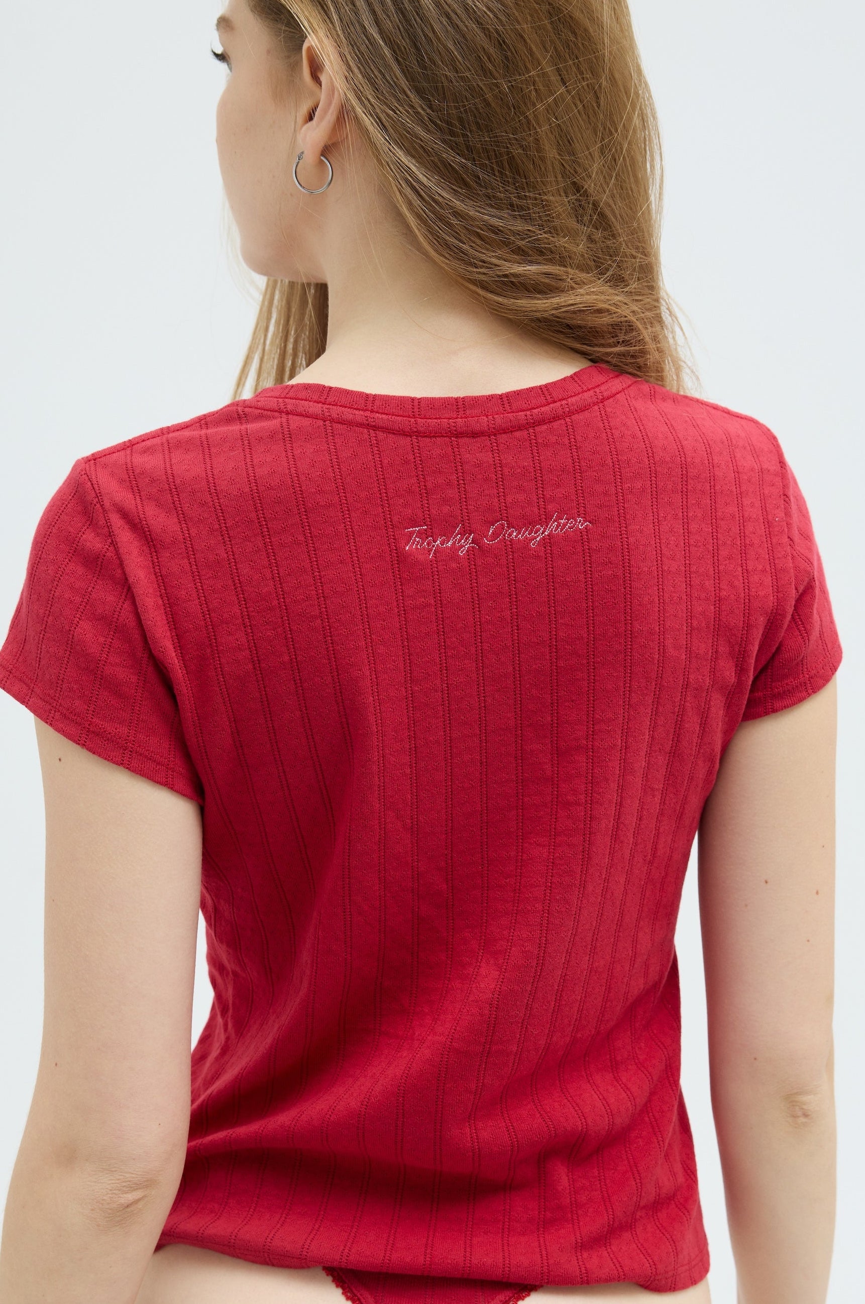 Pointelle Cap Sleeve Tee - Red